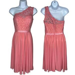 David's Bridal Women's Sz 6 One Shoulder Lace Mesh Gown Formal Dress (1591)